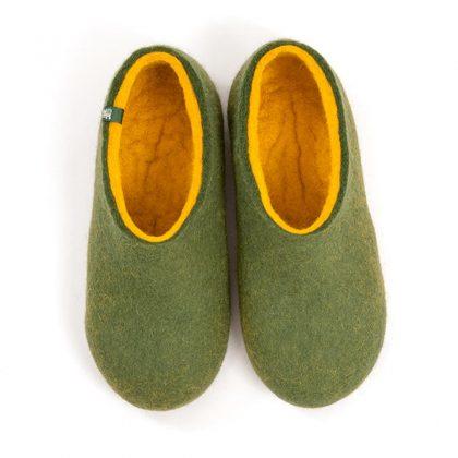 Mens felted slippers OLIVE GREEN lime by Wooppers