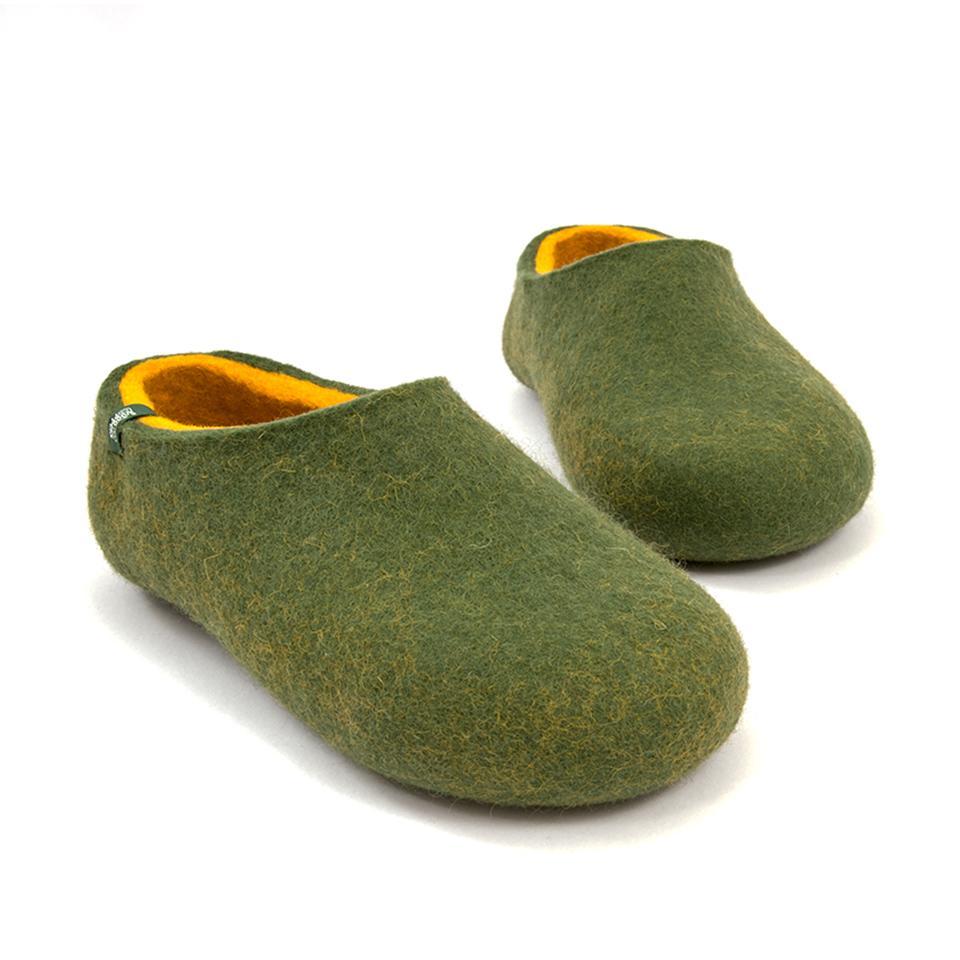 Hvile Smitsom sygdom vokse op Mens merino slippers olive green & yellow by Wooppers