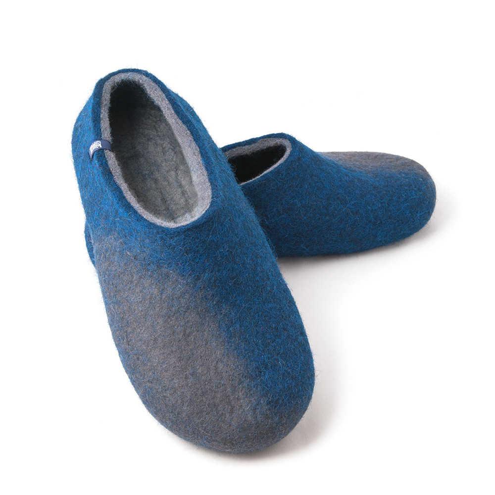 Wool felted slippers AMIGOS gray-night blue by Wooppers