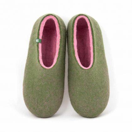 Wool shoe slippers DUAL OLIVE GREEN lilac by Wooppers