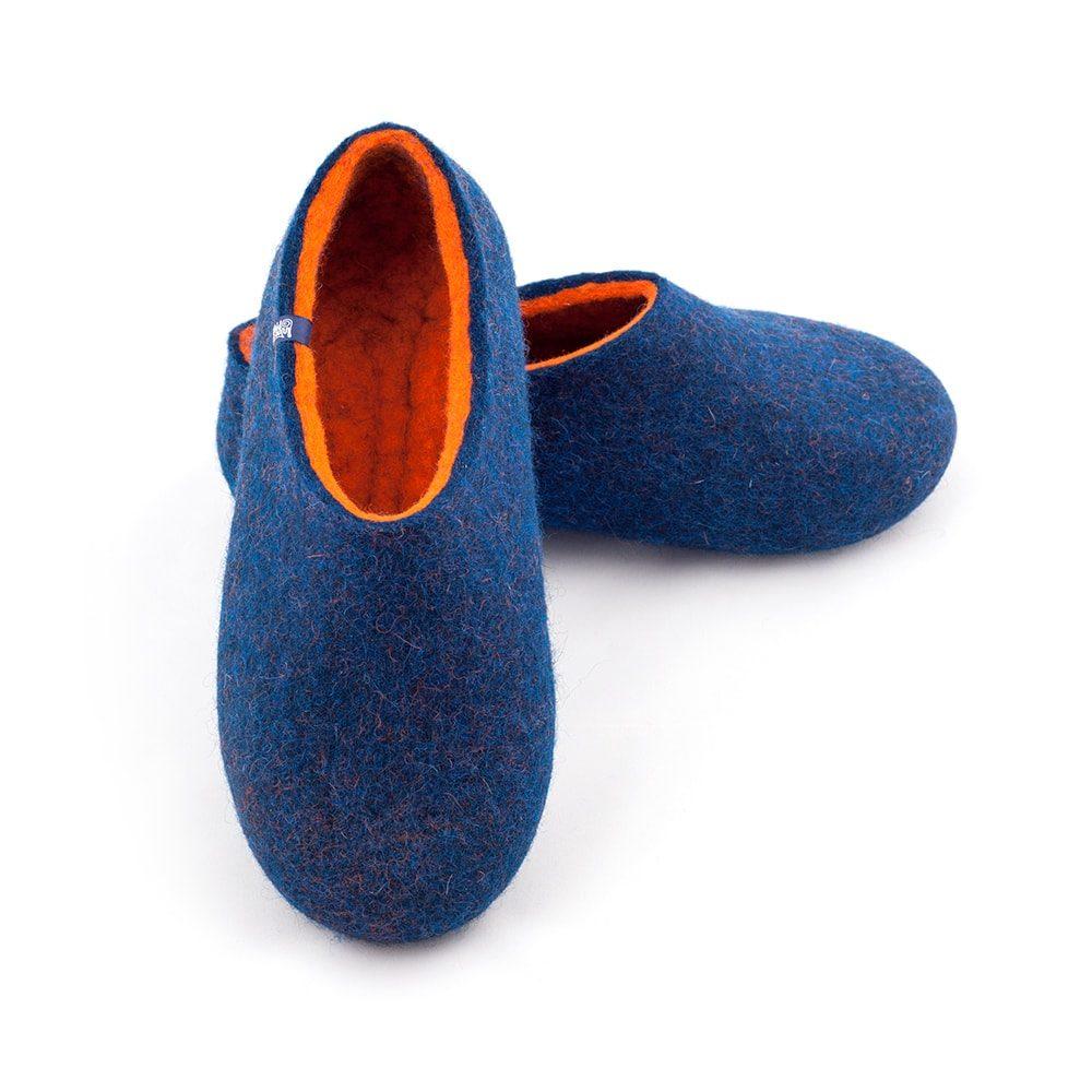 Men s blue slippers for men with orange interior Wooppers