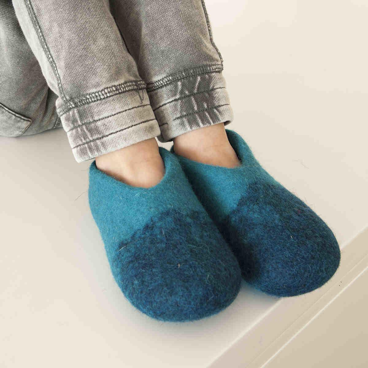 Boys wool slippers in blue - DUO kids 