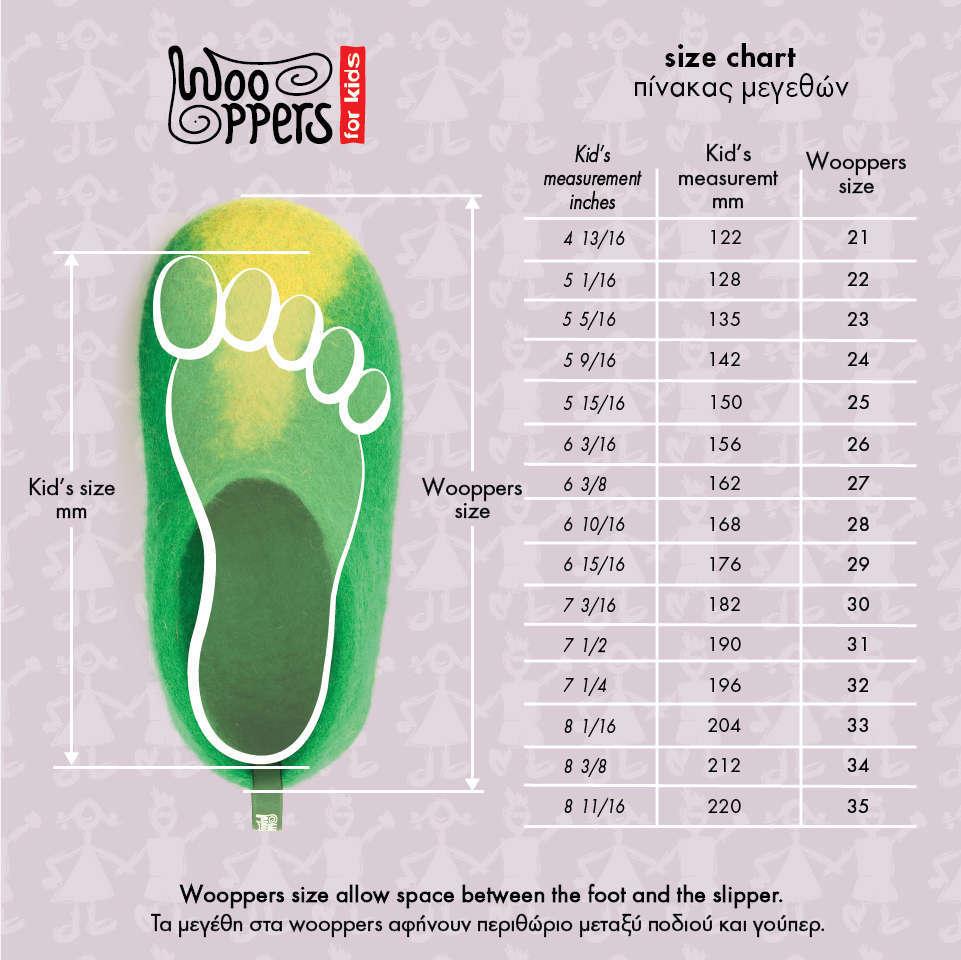 kids slippers size chart