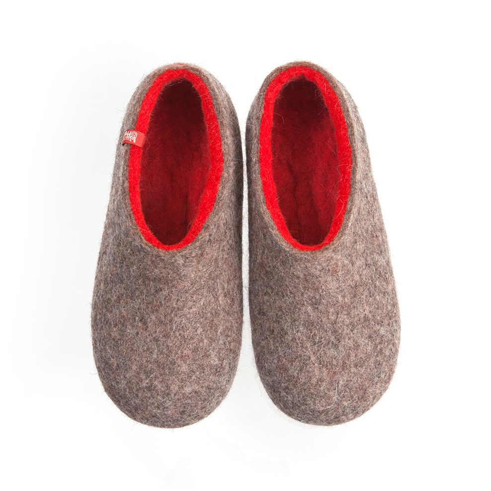 Wool slippers womens in gray \u0026 red 