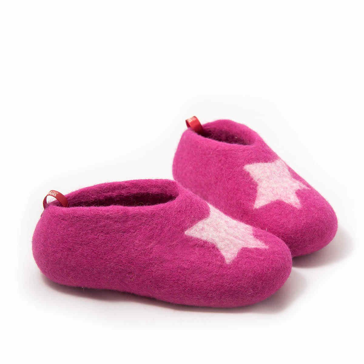 Girls felt slippers fuchsia pink - STAR 